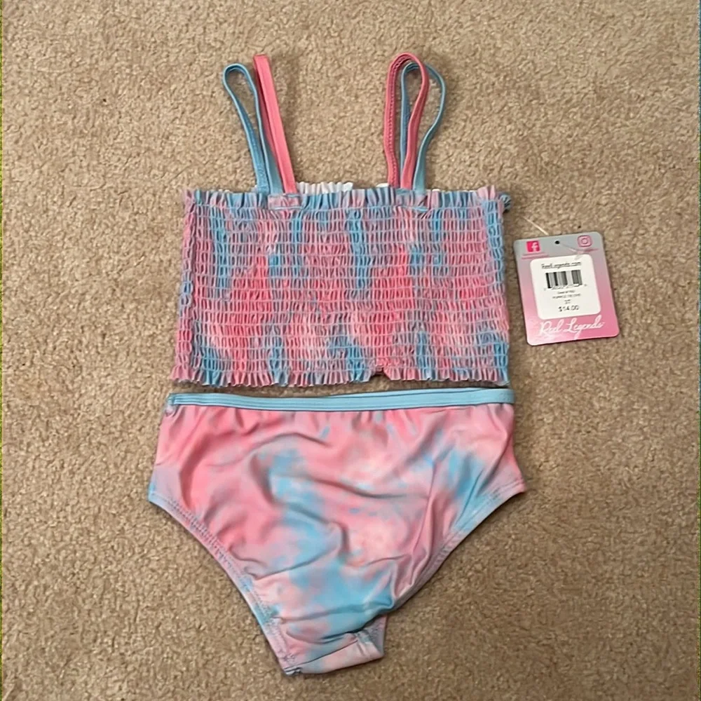 NWT 3T Reel Legends two-piece bathing suit, pink, blue, purple
